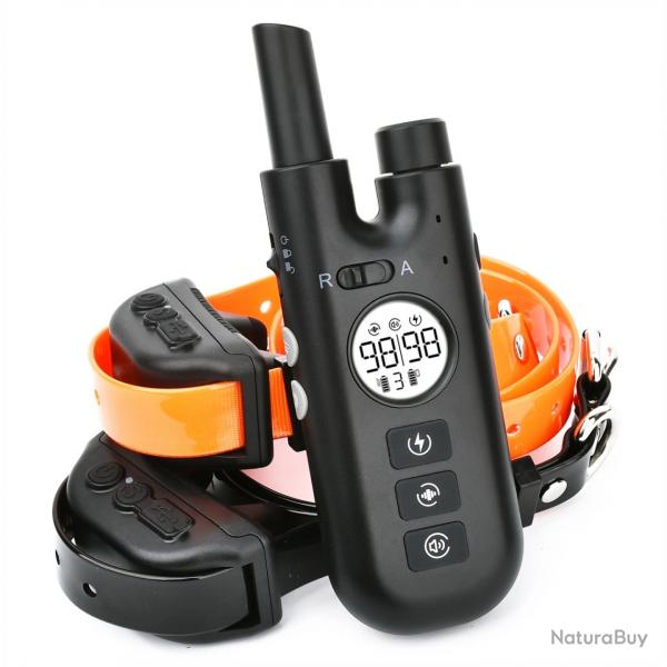 2X Colliers Anti-Aboiement 2en1 pour Chien Rechargeable Etanche avec Tlcommande 800 m 3 Modes Noir