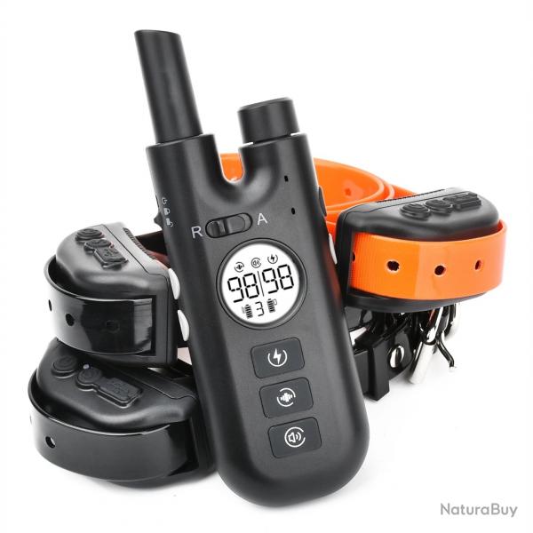3X Colliers Anti-Aboiement 2en1 pour Chien Rechargeable Etanche +Tlcommande 800 m 3 Modes Noir