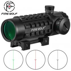Lunette de Visée FIRE WOLF 4x32 - Réticule Lumineux 3 Couleurs - Rail 20 mm