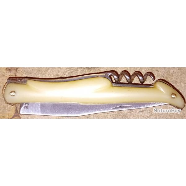 Ancien beau couteau Laguiole FRANCE double fonction Mouche forge Manche en corne