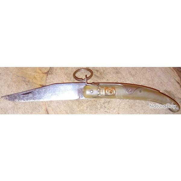 Ancien Beau Couteau CORSE A Palme 5 Crans manche en Corne avec Blason en laiton CORSE tte de Maure