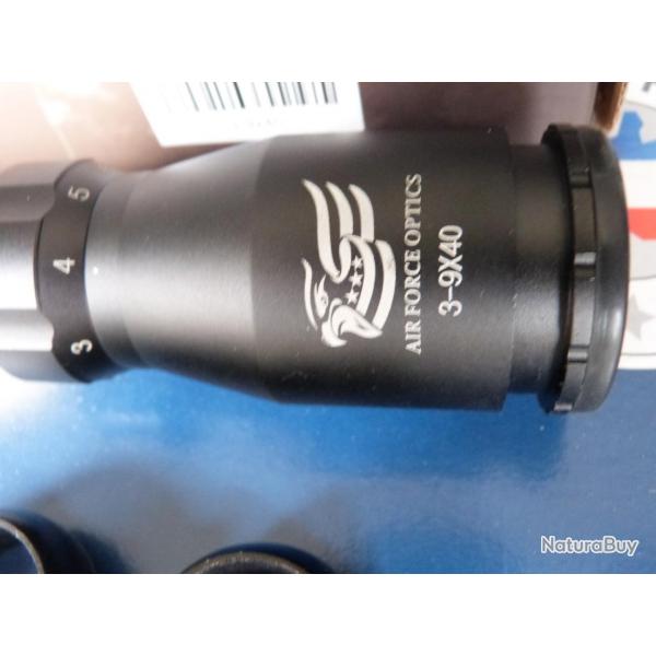 Vend lunette de tir Air force Optics 3-9x40 Réticule duplex + colliers montage fixe d 25,4