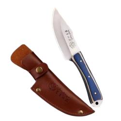 Couteau de Camping Polyvalent 20cm - Acier 3CR13 - Manche Bois Bleu - Outdoor Randonnée - Étui PU