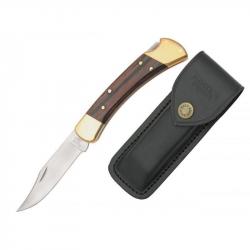 Couteau Pliant Buck 110BRS Folding Hunter - Acier 420HC, Manche Ébène, Étui Cuir