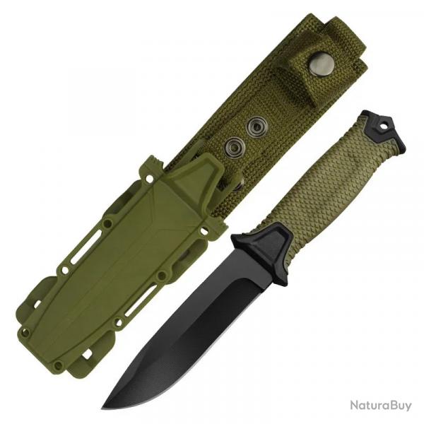 Couteau Extrieur Inox 25cm Manche Vert Antidrapant - Tactique Randonne Camping Survie Brise Vitre