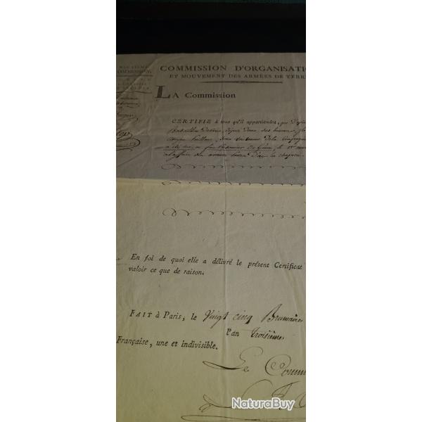 ATTESTATION POUR UN SOUS LIEUT  BAT DE PARIS