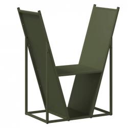 Portant bois chauffage vert olive 69,5x35x81 cm acier laminé froid pratique rangement intérieur