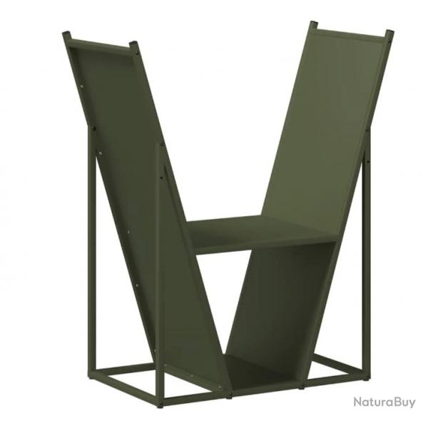Portant bois chauffage vert olive 69,5x35x81 cm acier lamin froid pratique rangement intrieur
