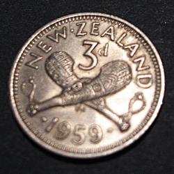 New Zeland: piece de 3d  1959 diametre 16,3 mm ttb+