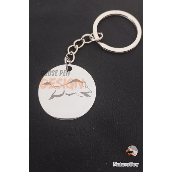 Porte clef acier avec gravure sanglier