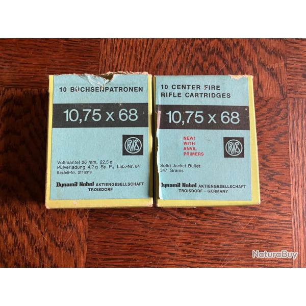 Lot de 20 munitions 10.75x68