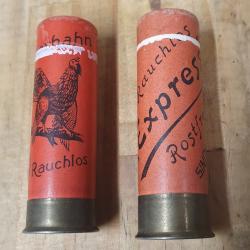 2 anciennes cartouches RWS et GUSTAV GENSCHOW  calibre 16 à balle BRENNEKE