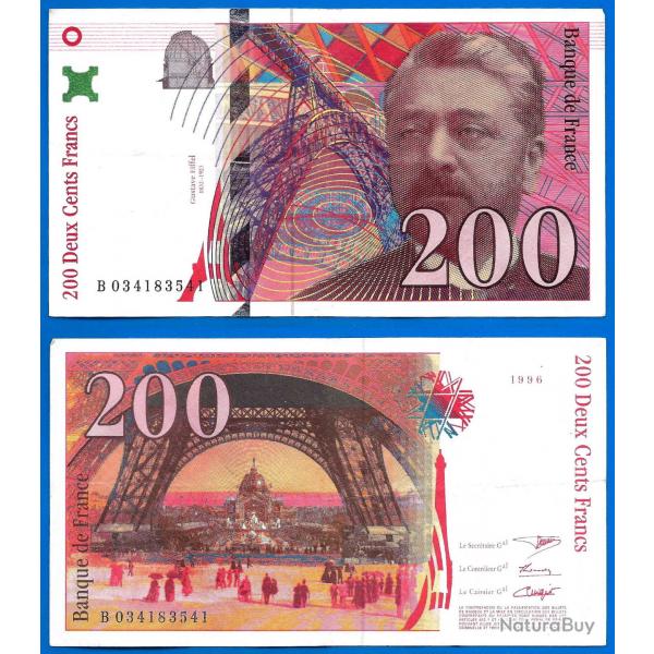 France 200 Francs 1996 Serie B Gustave Eiffel Tour Billet Franc