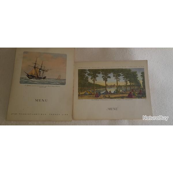 LOT DE 2 MENUS COMPAGNIE TRANSATLANTIQUE