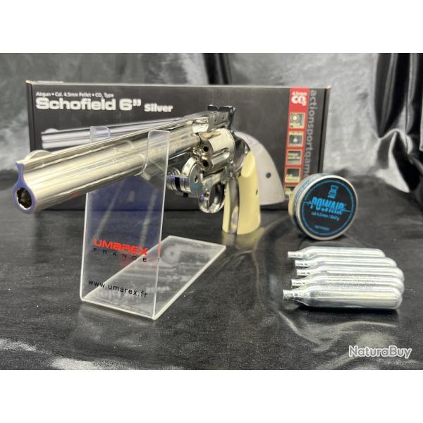 Pack prt  tirer REVOLVER "SCHOFIELD 6" - IVORY FULL METAL - Cal. 4.5 PLOMBS - CO2