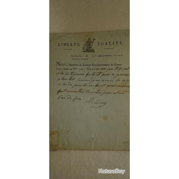 CERTIFICAT DE SECOURS LYON REVOLUTION