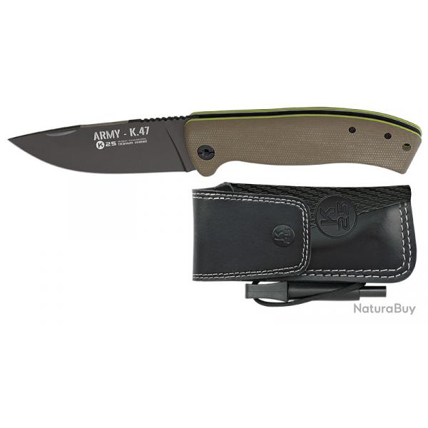 Couteau de poche tactique K25 K.47 avec tui en cuir
