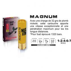 Cartouches MARY ARM MAGNUM Calibre 20/76 32grs bourre à jupe 2