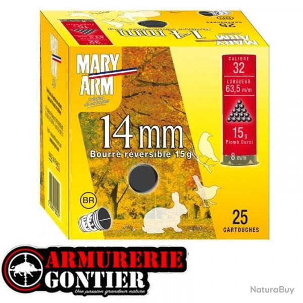 Cartouches MARY ARM 14MM Calibre 32/63 15grs N10 bourre rversible