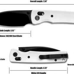 Couteau Miguron Vakor White Lame Drop Point Acier 14C28N Manche G10 Crossbar Lock Clip MGR817AWH