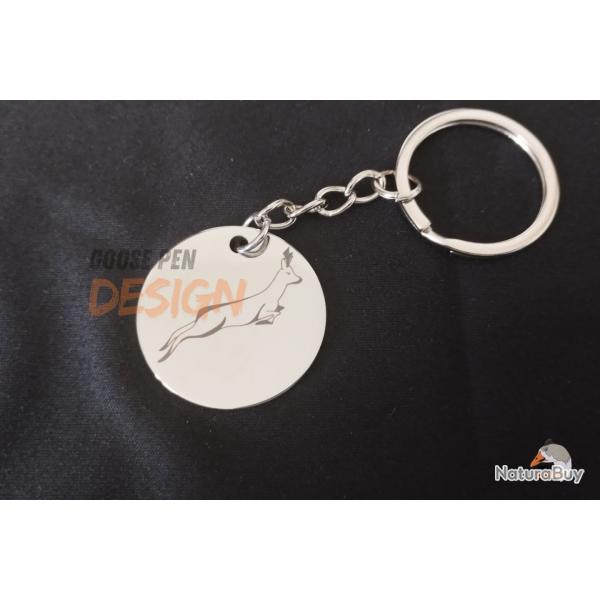Porte clef acier avec gravure chevreuil (brocard)