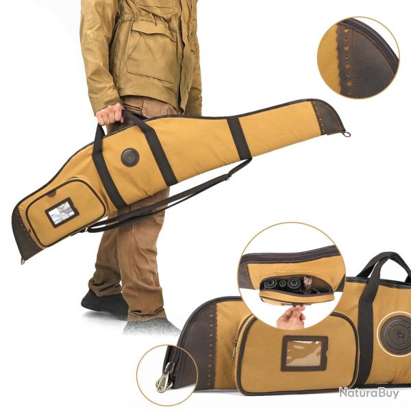 Tourbon tui de Fusil Toile & Cuir Rembourr Housse Protection Chasse Sac Bandoulire Poche 122CM