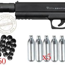 Pistolet CO2 à balles de caoutchouc VESTA DEFENSE SENTINEL + Extension TACHYON-S (19 Joules)