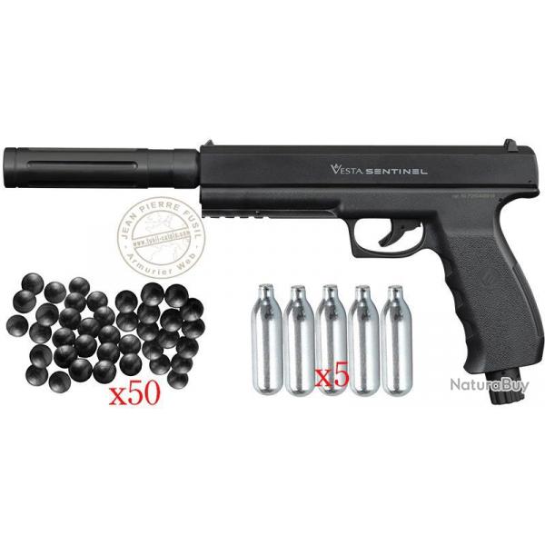 Pistolet CO2  balles de caoutchouc VESTA DEFENSE SENTINEL + Extension TACHYON-S (19 Joules)