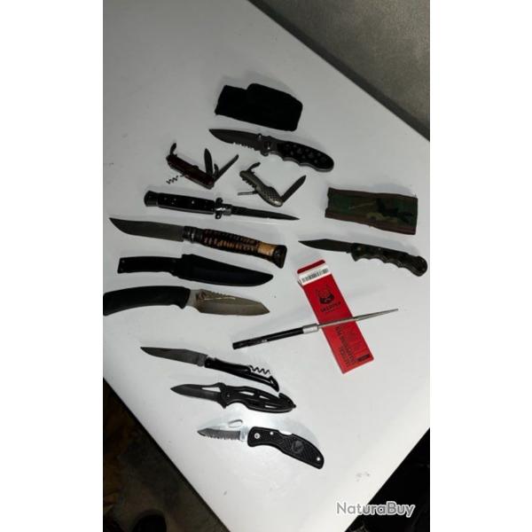 Lot de 11 couteaux et accessoires