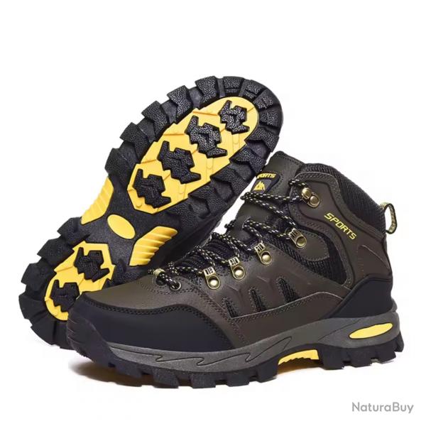 Bottes de randonne impermables homme femme - Chaussures Trekking Marche, chasse, plein air - Jaune