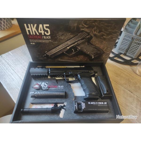Tokyo Marui HK45 Tactical Black + Kit WiiTech John's Comp  Quasi-neuf (20 bb)