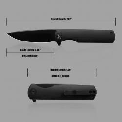 Couteau Miguron Perism Black Lame Drop Point Acier D2 Manche G10 Linerlock Clip MGR811BK