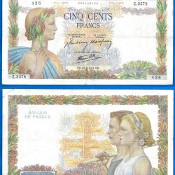 France 500 Francs 1941 28 Aout Billet La Paix Frcs Frs Frc Grand Billet