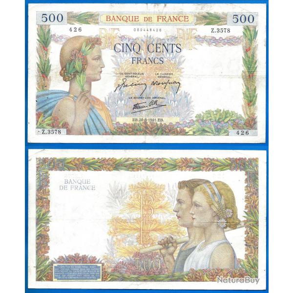 France 500 Francs 1941 28 Aout Billet La Paix Frcs Frs Frc Grand Billet