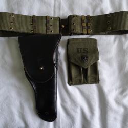 Holster US, ceinturon Mod 36, porte chargeur double, époque Vietnam