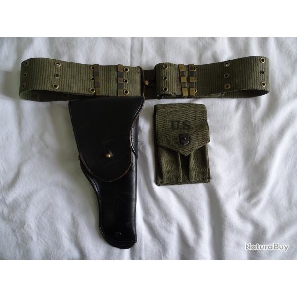 Holster US, ceinturon Mod 36, porte chargeur double, poque Vietnam