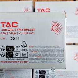 Lot 100 cartouches .308 win GECO tac 147gr fmj