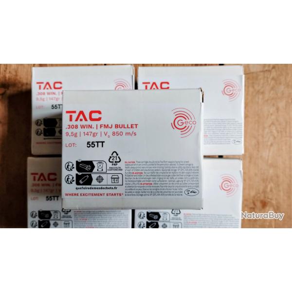 Lot 100 cartouches .308 win GECO tac 147gr fmj