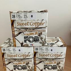 LOT de 70 Cartouches de chasse FOB Sweet Cooper HP Cal.28/70 23 g cuivré Plomb N°8
