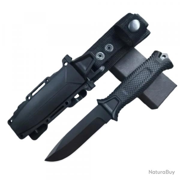Couteau Extrieur Inox 25cm Manche Noir Antidrapant - Tactique Randonne Camping Survie Brise Vitre