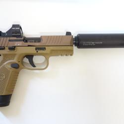 Vente flash ! Pack Pistolet FN 502 tactical tan - Cal. 22Lr + holosun HS407K + A-TEC Wave