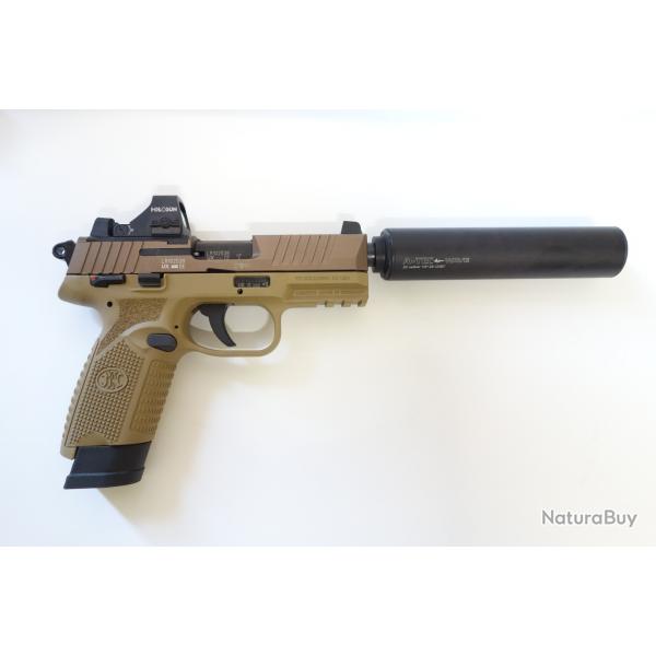 Vente flash ! Pack Pistolet FN 502 tactical tan - Cal. 22Lr + holosun HS407K + A-TEC Wave