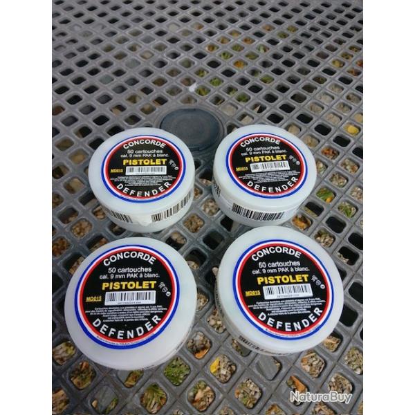 4 Botes de 50 cartouches cal. 9 mm PAK  blanc CONCORDE