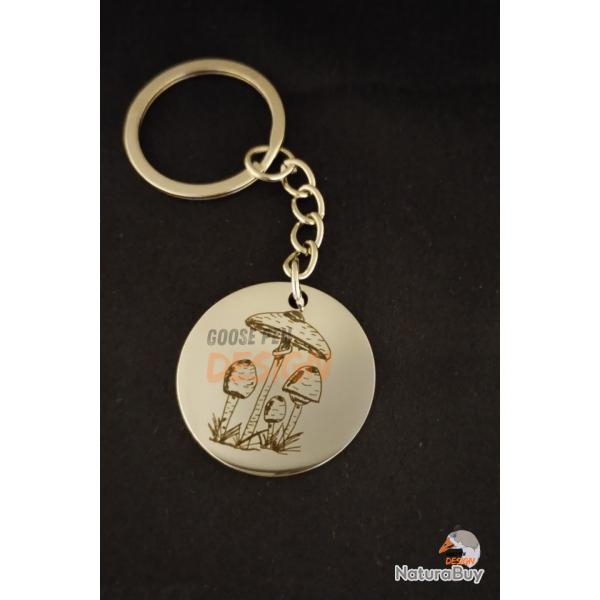 Porte clef acier avec gravure champignon (Coulemelle)