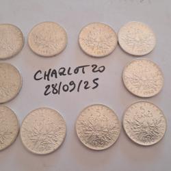 lot 10 x 5 francs semeuse argent bel état