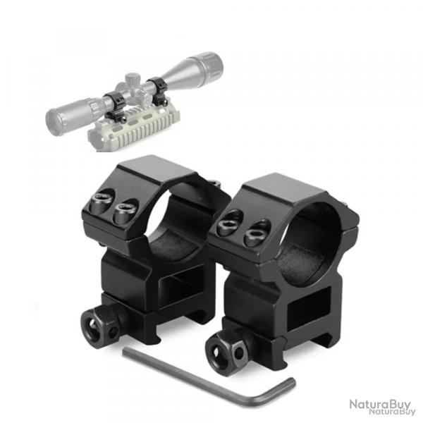 2x colliers de montage profil haut pour lunette de tir 30 mm - pour rail 20 mm - LIVRAISON GRATUITE