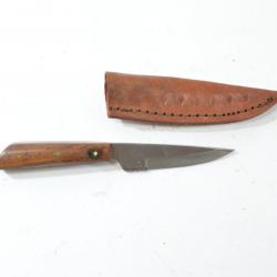 Petit couteau droit fixe de fabrication artisanale avec étui cuir
