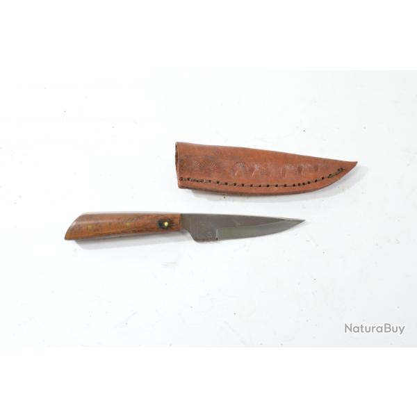 Petit couteau droit fixe de fabrication artisanale avec tui cuir