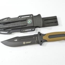 Couteau de survie KANDAR avec boussole, brise vitre et allume feu