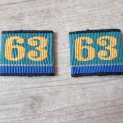 Passants, insignes d'épaule, épaulettes, grade suisse. Régiment 63